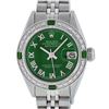 Rolex Ladies Stainless Steel Green Diamond & Emerald 26MM Datejust Wristwatch