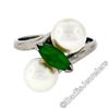 Vintage 14kt White Gold 8.35mm Round Pearl Marquise Cut Jade Bypass Ring