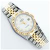 Image 3 : Rolex Mens 2 Tone MOP Roman Pyramid Diamond Bezel Datejust Wristwatch