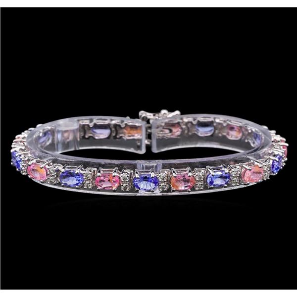 14KT White Gold 6.30 ctw Sapphire, Tanzanite and Diamond Bracelet