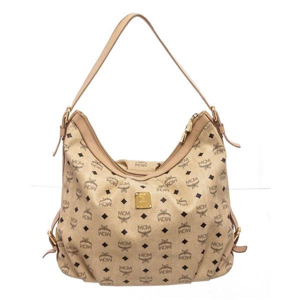 MCM Beige Leather Hobo Bag