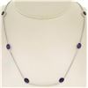 14k White Gold 8 ctw 8 Station Amethyst by the Yard 20" Cable Link Chain Necklac