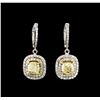 4.08 ctw Fancy Yellow Diamond Earrings - 14KT White and Yellow Gold