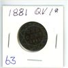 Image 1 : 1881 Q.V. large 1¢ coin