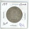 Image 1 : 1919 Cdn silver 50¢ coin