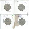 Image 1 : 4 silver 25¢ coins - 1957, 561, 62, 63