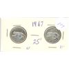 Image 1 : 2 silver 25¢ coins - 1967