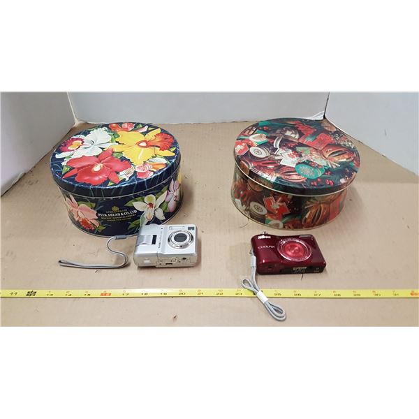 2 Cameras & 2 Vintage Tins