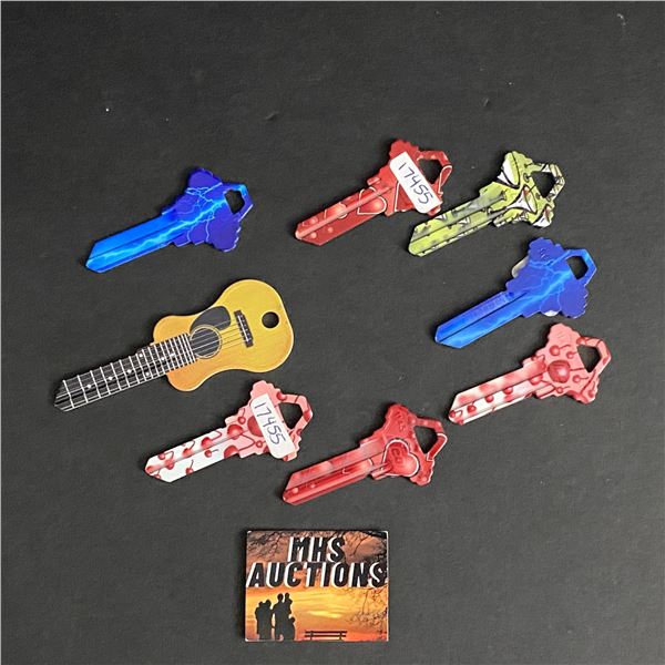 LOT OF 8 BRAND NEW UNCUT KEYS INCLUDING GUITAR