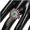 Image 2 : Natural Emerald & Marquise Rhodolite Garnet Ring