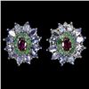 Image 1 : Natural Rhodolite Garnet Emerald Tanzanite Earrings