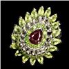 Image 1 : Natural Red Ruby Chrome Diopside Peridot Ring