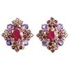 Image 1 : Natural BLOOD RED RUBY RHODOLITE & AMETHYST Earring