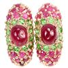 Image 1 : Natural RED RUBY OVAL & GREEN TSAVORITE GARNET Earrings