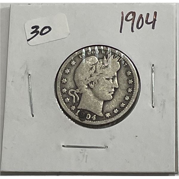 1904 Barber Quarter VF Grade