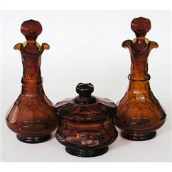 Antique Amber Pressed Glass Perfume Bottle Set #1800565