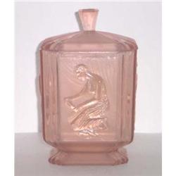 Pink Depression Glass Pandora Deco Dresser Jar #1800575