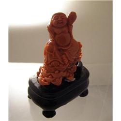 Vintage Coral Happy Buddha Desk Top Display #1801039