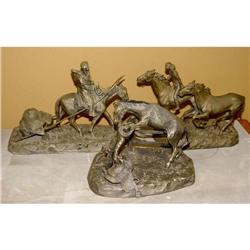 3 Pewter Sculpture American Indian Cowboy West #1801065