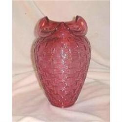 Fenton Cranberry Vase in Basketweave Pattern #1810087