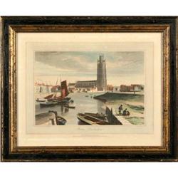 Landscape, hand-colored print entitled -Boston,#1810108