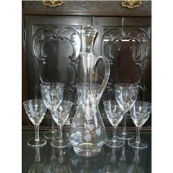 TALL WINE DECANTER AND STEMWARE ETCHED #1810238