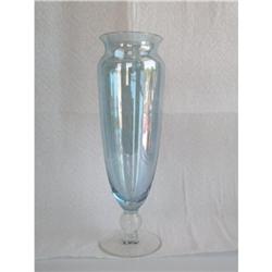  BLUE IRIDESCENT GLASS VASE  FOOTED BASE #1810242