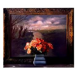 Schonzeit   Roses with Dutch landscape, 1990 #1811195