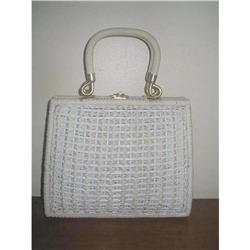 Large White Wicker Kelly Style Basket Handbag, #1812080