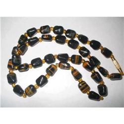 Art Glass Necklace of Licorice Black & Amber #1812088