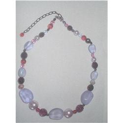 Art Glass Necklace Frosted & Opaque Beads, #1812089