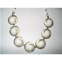 White Thermoset Lucite & Milk Glass Necklace & #1812090