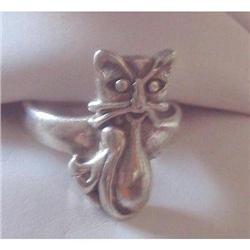 Whimsical Silver 925 Figural Cat Ring - Size 6 #1812091