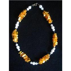 Yellow &  White Moonglow Lucite Necklace Choker#1812095