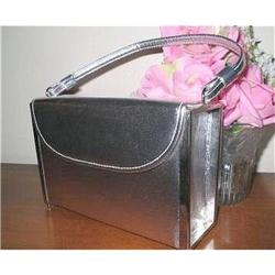 Metallic Silver Lamme Box Style Evening Handbag#1812104