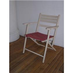 Antique White And Red Folding Deck Chair / #1812296