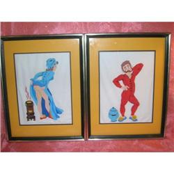 Gay 90s Comic Couple Naked Longjohns Textiles #1812303