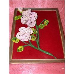 Vintage Hand-Beaded Flowers Velvet Wall Picture#1812314