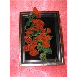 Vintage Hand-Beaded Flowers Velvet Wall Picture#1812315