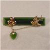 Image 1 : Jade and Gold Good Luck and Love Bar Brooch, #1812337