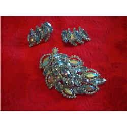 Blue Rhinestone Pin and Earrings #1812430