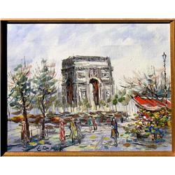 ORIG PAINTING PARIS ARC DE TRIOMPHE STREETSCAPE#1812597