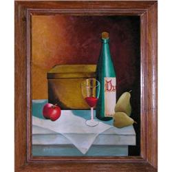 ORIG OIL PAINTING STILL LIFE WITH WINE AND #1812598