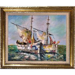 ORIG OIL PAINTING SEASCAPE W SAILBOATS #1812599