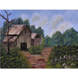 ORIG OIL PAINTING COUNTRY HOUSE AMONG TREES #1812600