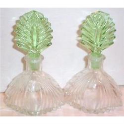 Two Green Fan New Martinsville Perfume Bottles #1812800