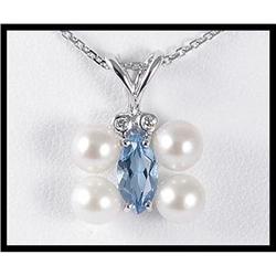 Cute 18K White Gold Pearl, Topaz and Diamond #1812818