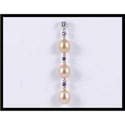 Elegant 14K White Gold Pearl and Ruby Pendant #1812823