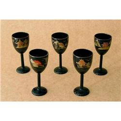  Japanese Black and Gold Cups (set of five) #1813010