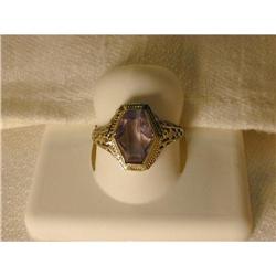 Estate 14K WG White Gold Filigree Amethyst Ring#1813172